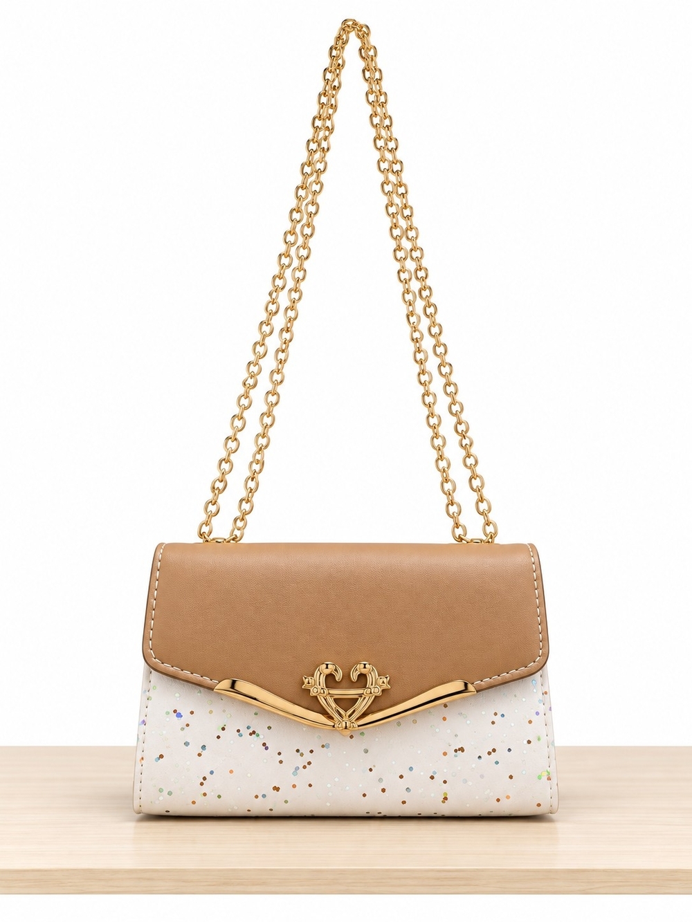 Tan and White Confetti Crossbody Bag